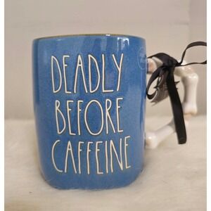 Rae Dunn Deadly Before Caffeine Skull Handle Coffee Mug Halloween 2025 NWT
